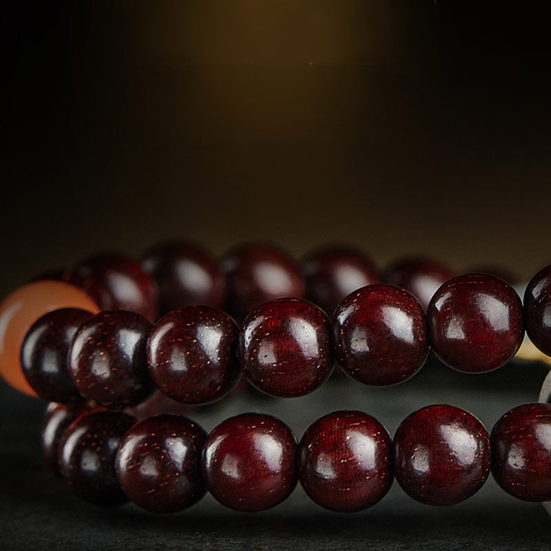 Oriental Buddha Chinese Zodiac Natal Buddha Small Leaf Red Sandalwood Jade Red Agate PiXiu Sooth Bracelet