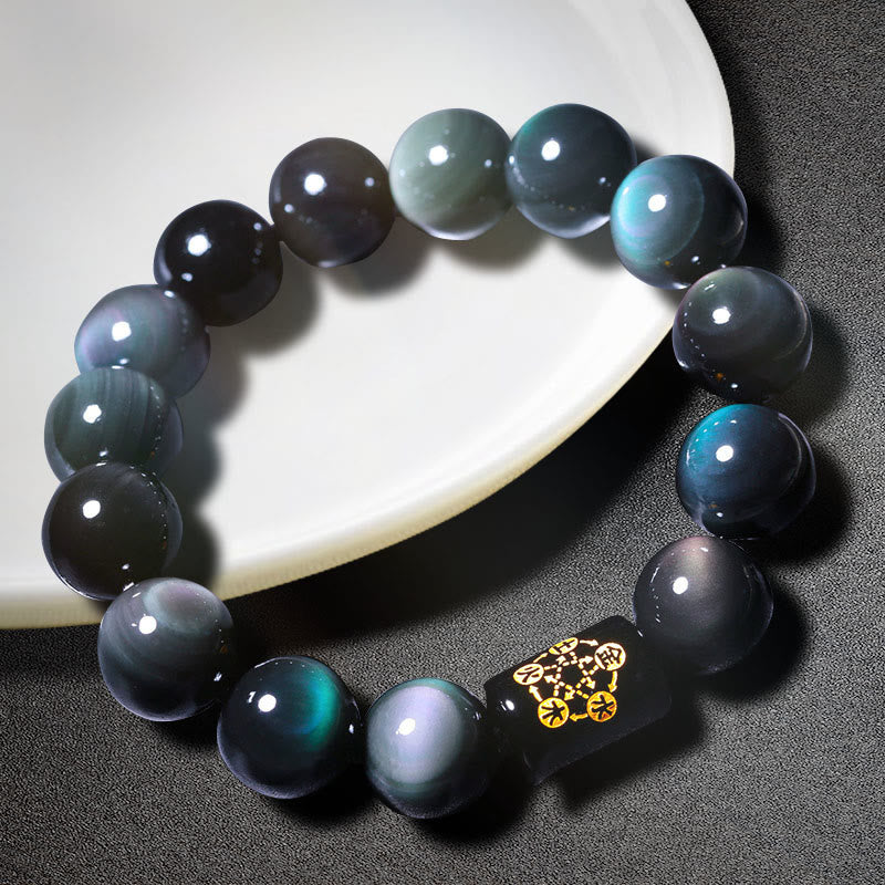 Oriental Buddha Natural Rainbow Obsidian Positive Transformation Bracelet