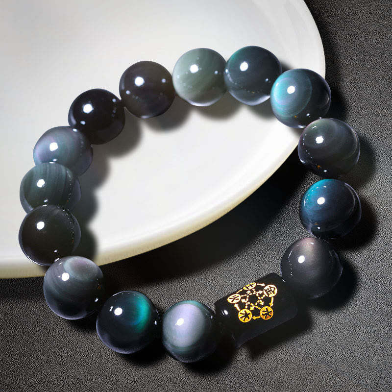 Oriental Buddha Natural Rainbow Obsidian Positive Transformation Bracelet