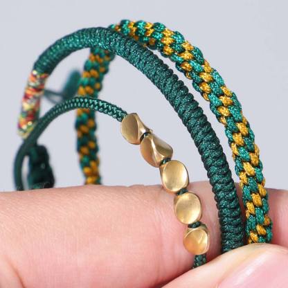 Oriental Buddha 3 PCS Tibetan Copper Beads Healing Protection Luck Bracelet Set