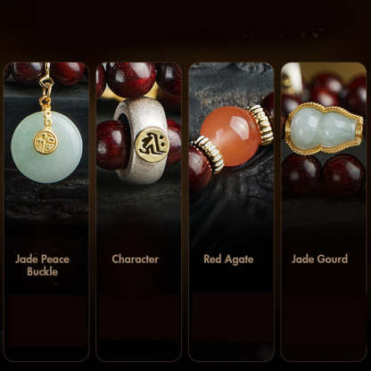 Oriental Buddha Chinese Zodiac Natal Buddha Small Leaf Red Sandalwood Jade Red Agate PiXiu Sooth Bracelet