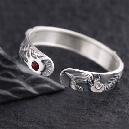 Oriental Buddha 999 Sterling Silver Dragon Strength Protection Bracelet Bangle