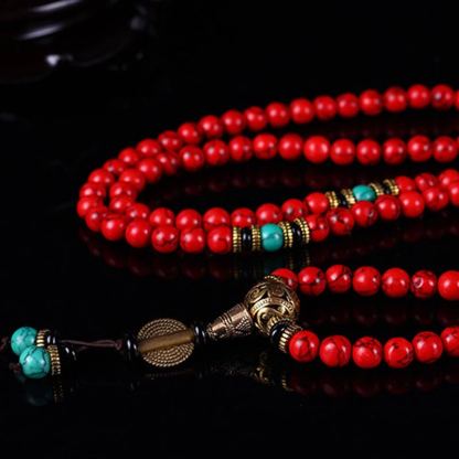 Oriental Buddha Tibetan Mala Red Turquoise Lucky Necklace Bracelet