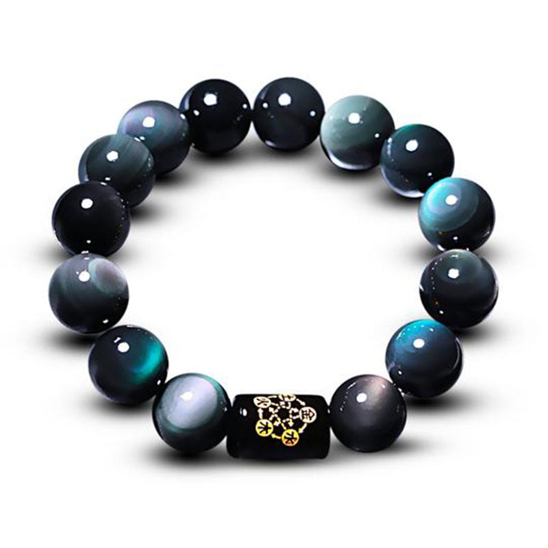 Oriental Buddha Natural Rainbow Obsidian Positive Transformation Bracelet