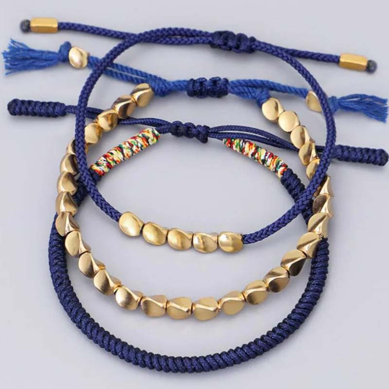 Oriental Buddha 3 PCS Tibetan Copper Beads Healing Protection Luck Bracelet Set
