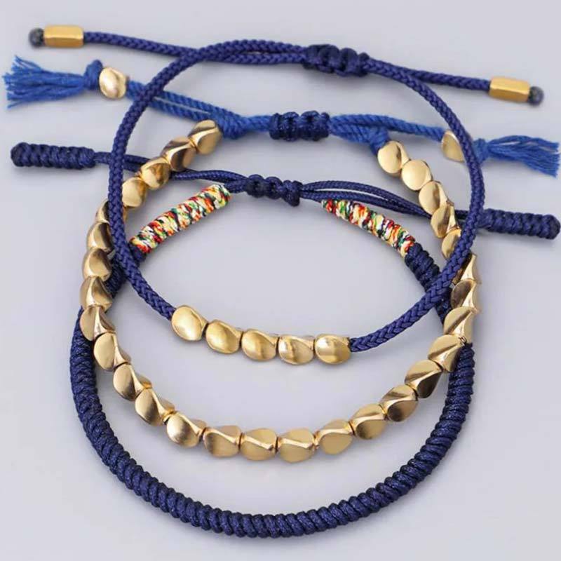 Oriental Buddha 3 PCS Tibetan Copper Beads Healing Protection Luck Bracelet Set