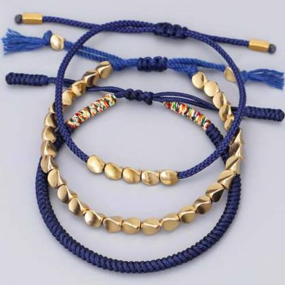 Oriental Buddha 3 PCS Tibetan Copper Beads Healing Protection Luck Bracelet Set