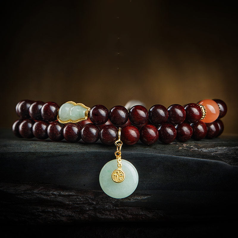 Oriental Buddha Chinese Zodiac Natal Buddha Small Leaf Red Sandalwood Jade Red Agate PiXiu Sooth Bracelet