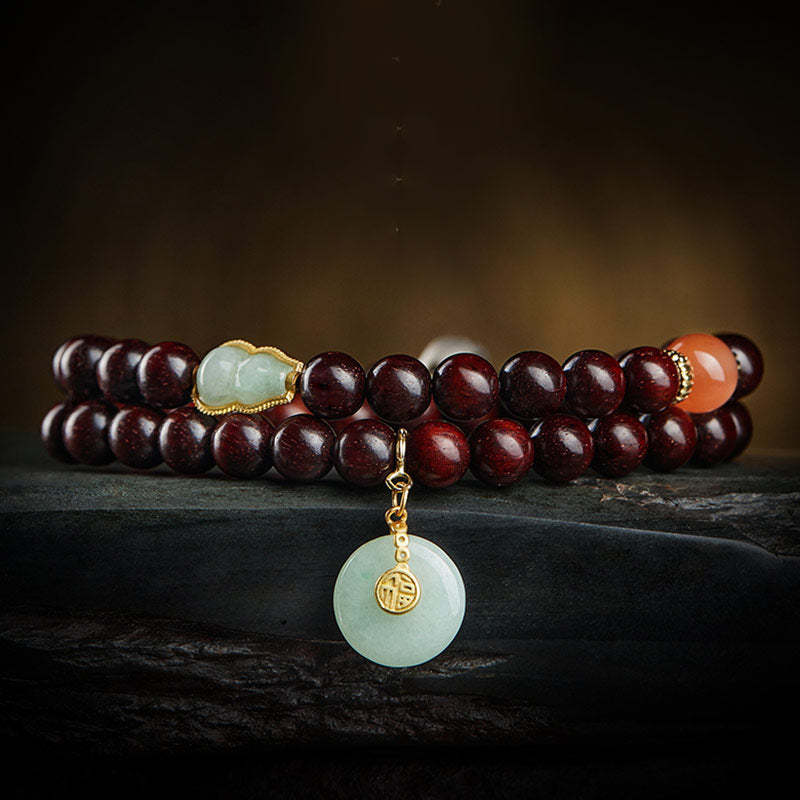 Oriental Buddha Chinese Zodiac Natal Buddha Small Leaf Red Sandalwood Jade Red Agate PiXiu Sooth Bracelet