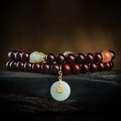 Oriental Buddha Chinese Zodiac Natal Buddha Small Leaf Red Sandalwood Jade Red Agate PiXiu Sooth Bracelet