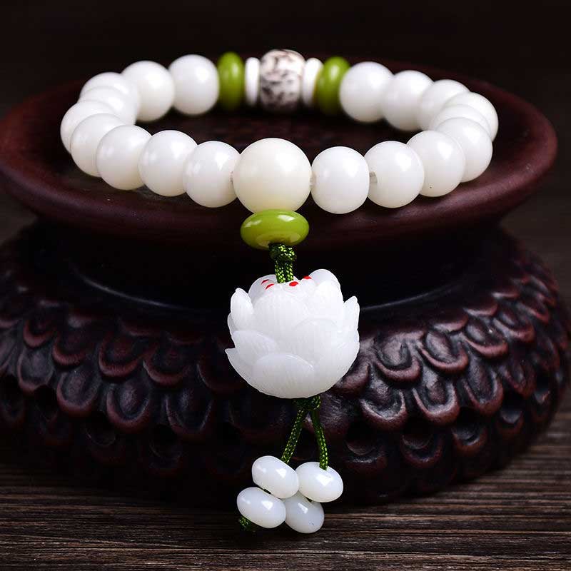 Oriental Buddha Lotus Natural White Bodhi Seed Luck Bracelet