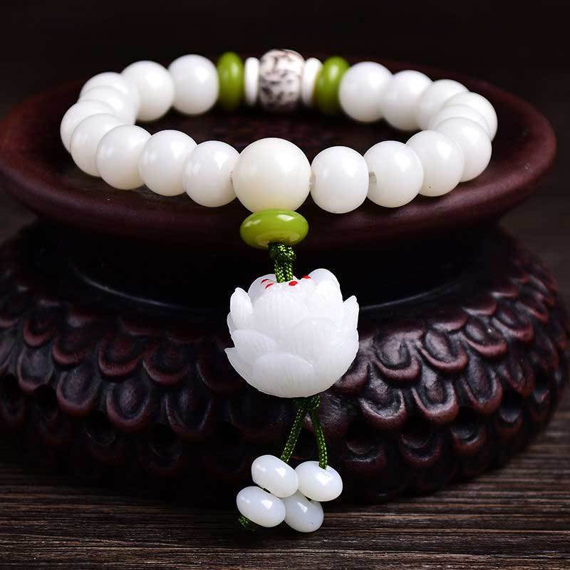 Oriental Buddha Lotus Natural White Bodhi Seed Luck Bracelet
