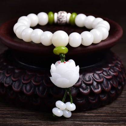 Oriental Buddha Lotus Natural White Bodhi Seed Luck Bracelet
