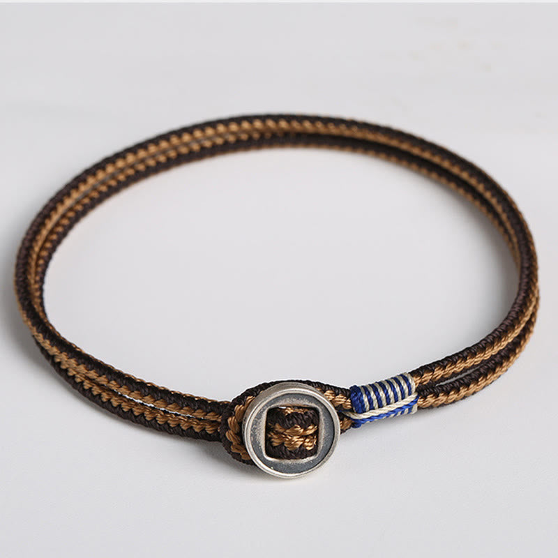 Oriental Buddha  925 Sterling Silver Handmade Button Protection Weave String Bracelet