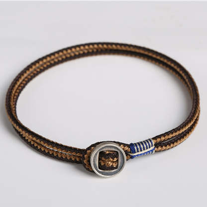 Oriental Buddha  925 Sterling Silver Handmade Button Protection Weave String Bracelet