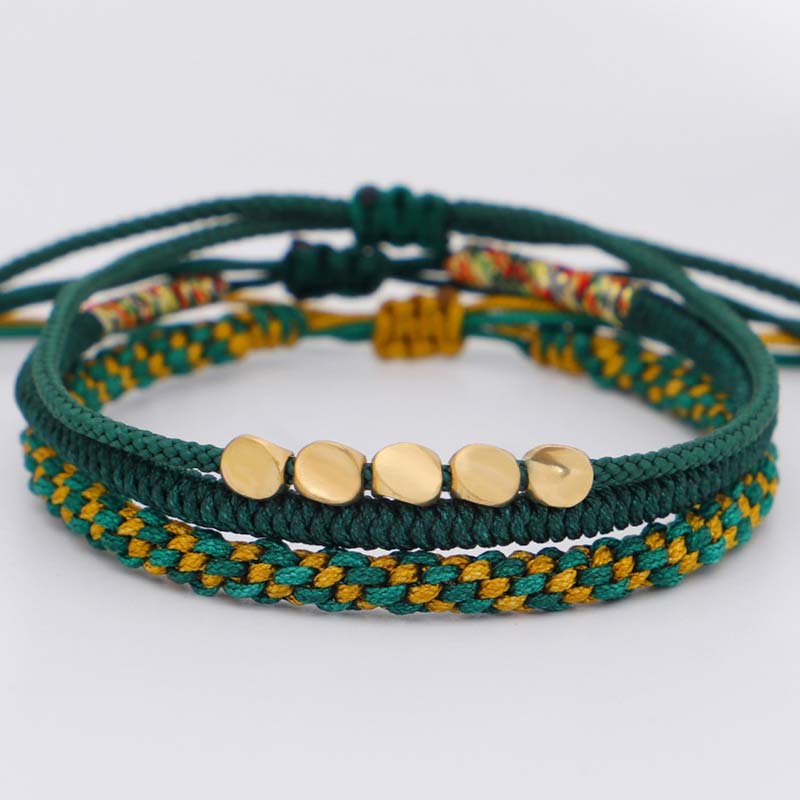 Oriental Buddha 3 PCS Tibetan Copper Beads Healing Protection Luck Bracelet Set