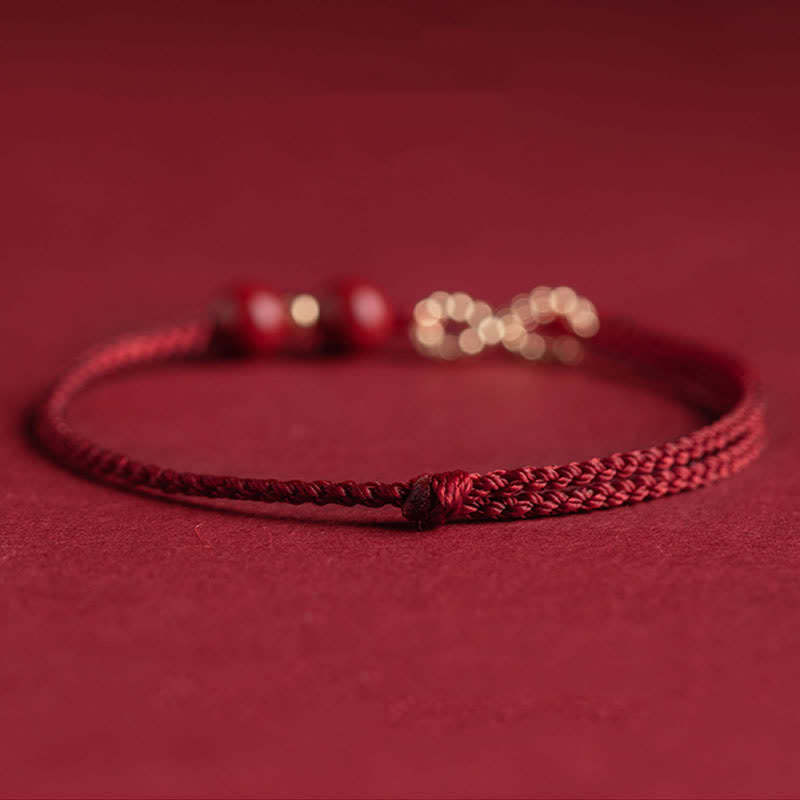 Oriental Buddha Cinnabar Blessing Red String 14K Gold Infinity Symbol Bracelet Anklet