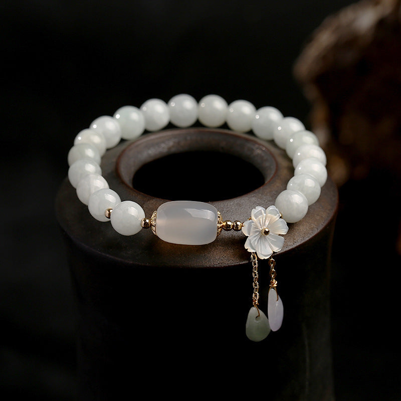 Oriental Buddha Natural White Jade Luck Bracelet