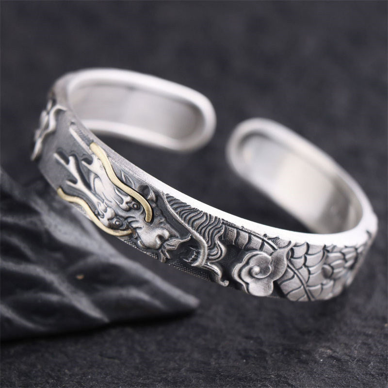 Oriental Buddha 999 Sterling Silver Dragon Strength Protection Bracelet Bangle