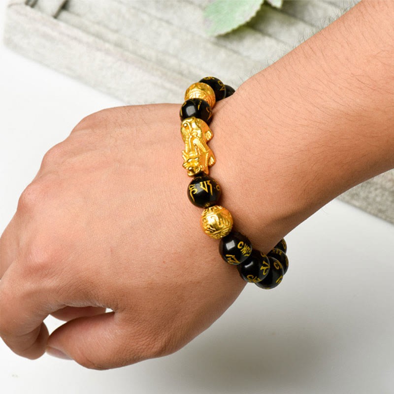 Oriental Buddha FengShui PiXiu Obsidian Wealth Bracelet