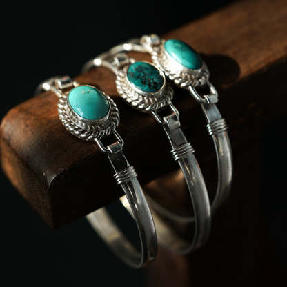 Oriental Buddha 925 Sterling Silver Turquoise Balance Protection Handmade Nepal Bracelet Bangle
