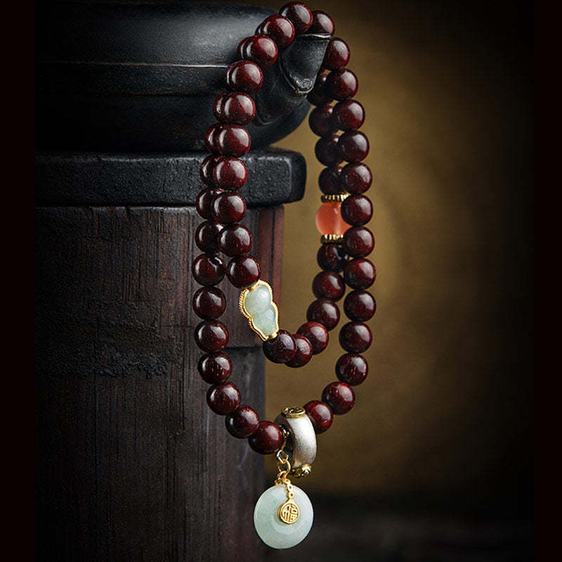 Oriental Buddha Chinese Zodiac Natal Buddha Small Leaf Red Sandalwood Jade Red Agate PiXiu Sooth Bracelet
