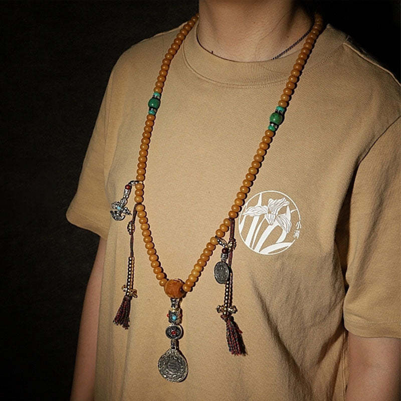 Oriental Buddha Tibet 108 Mala Beads Bodhi Seed Bagua Vajra Wealth Bracelet