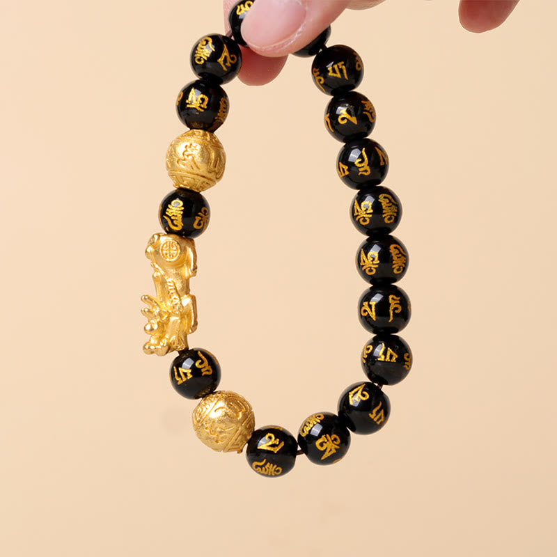 Oriental Buddha FengShui PiXiu Obsidian Wealth Bracelet
