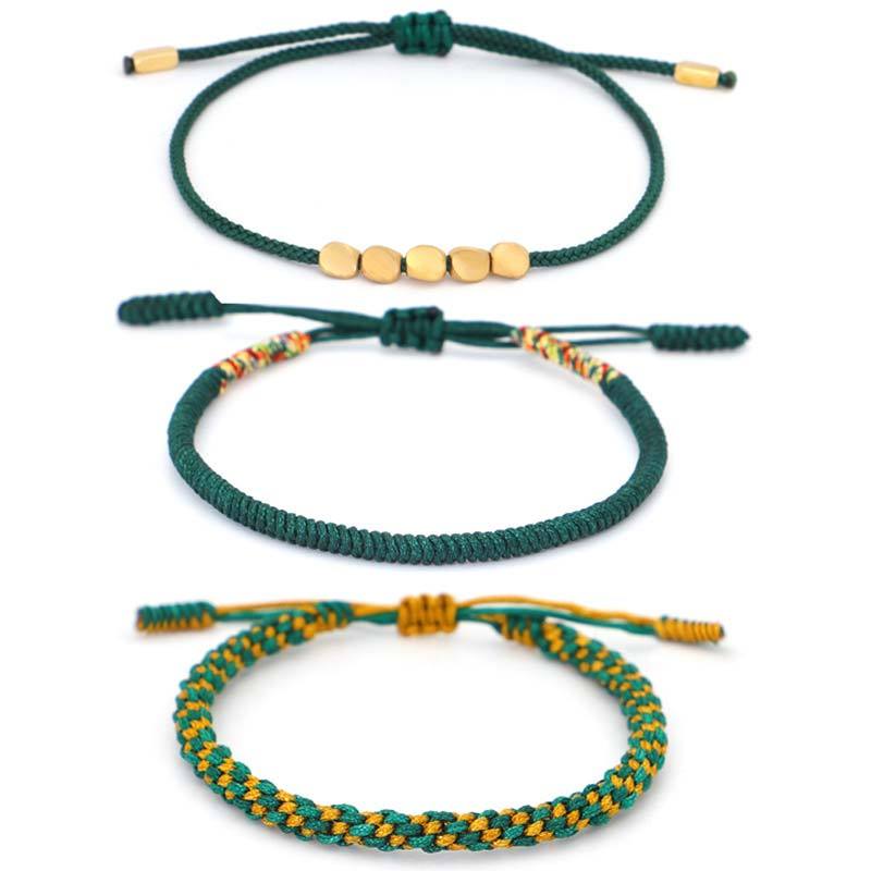 Oriental Buddha 3 PCS Tibetan Copper Beads Healing Protection Luck Bracelet Set