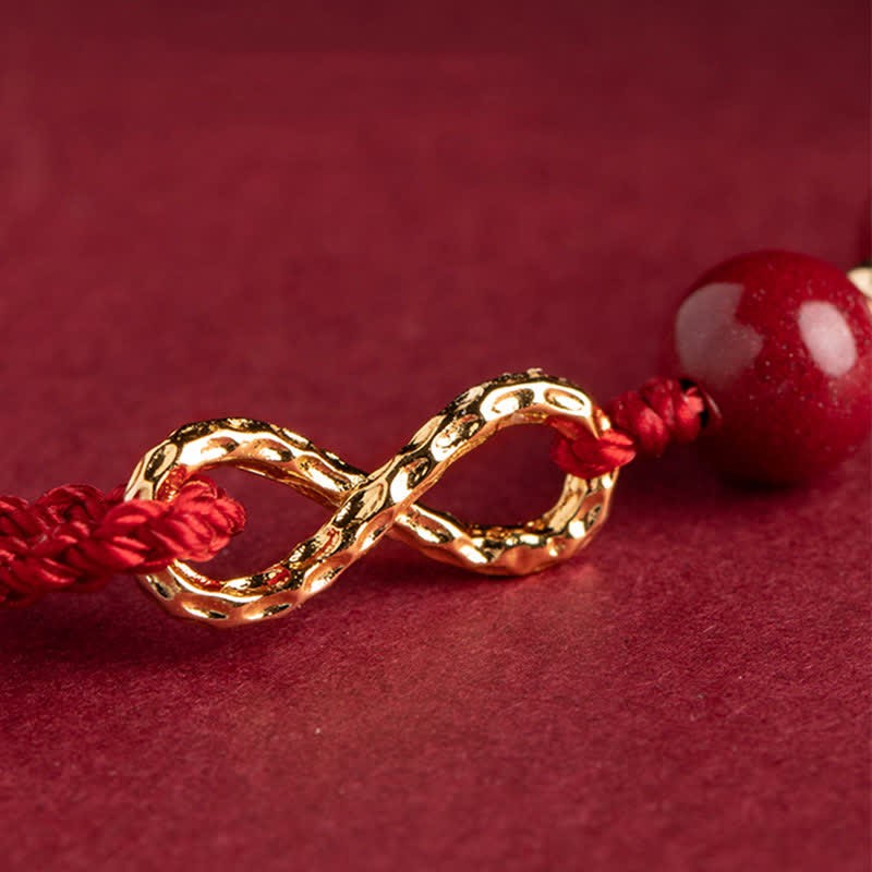 Oriental Buddha Cinnabar Blessing Red String 14K Gold Infinity Symbol Bracelet Anklet