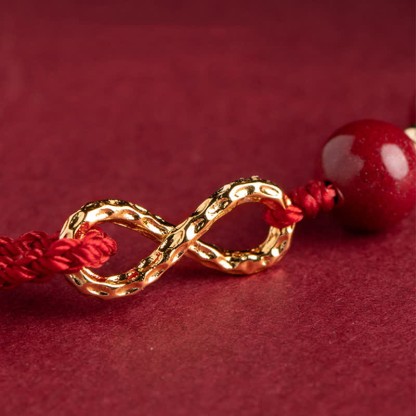 Oriental Buddha Cinnabar Blessing Red String 14K Gold Infinity Symbol Bracelet Anklet