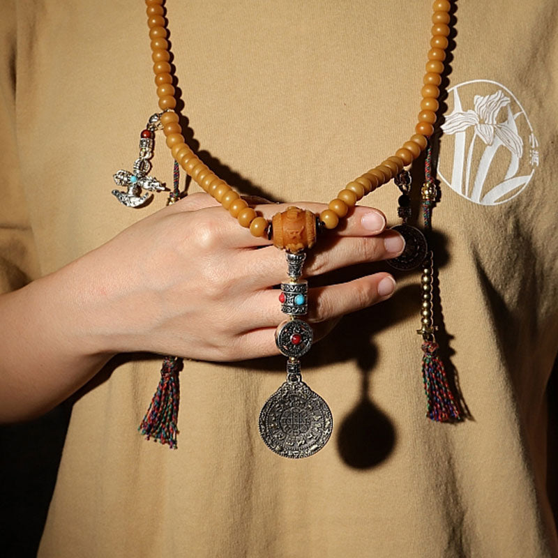 Oriental Buddha Tibet 108 Mala Beads Bodhi Seed Bagua Vajra Wealth Bracelet