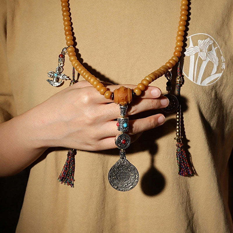 Oriental Buddha Tibet 108 Mala Beads Bodhi Seed Bagua Vajra Wealth Bracelet