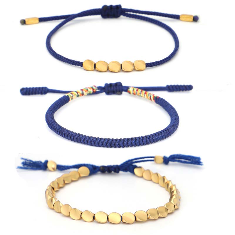 Oriental Buddha 3 PCS Tibetan Copper Beads Healing Protection Luck Bracelet Set