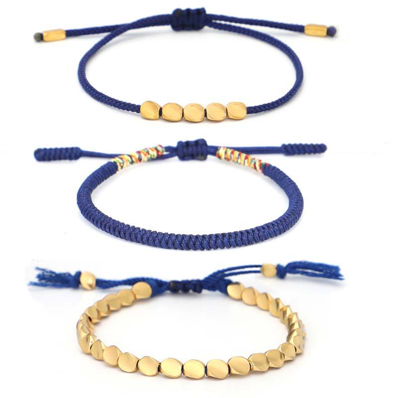 Oriental Buddha 3 PCS Tibetan Copper Beads Healing Protection Luck Bracelet Set