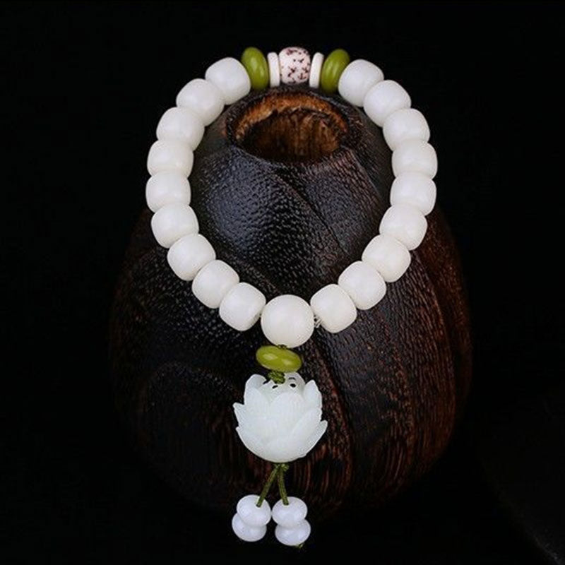 Oriental Buddha Lotus Natural White Bodhi Seed Luck Bracelet