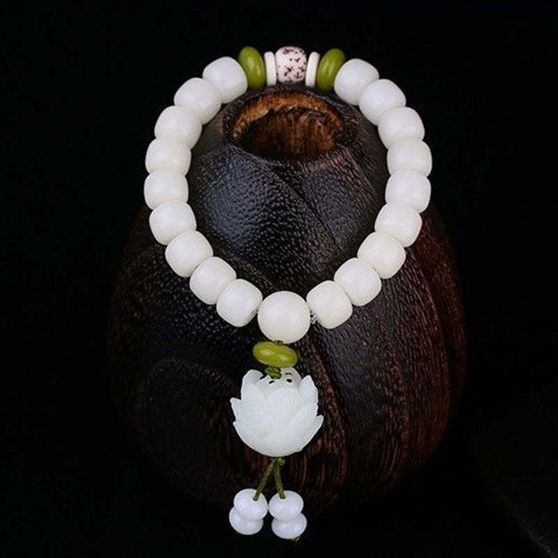 Oriental Buddha Lotus Natural White Bodhi Seed Luck Bracelet