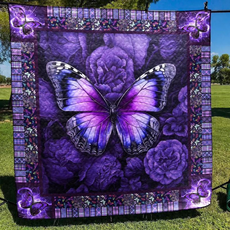 Purple Butterfly Flower Blanket - H233 - Premium Blanket