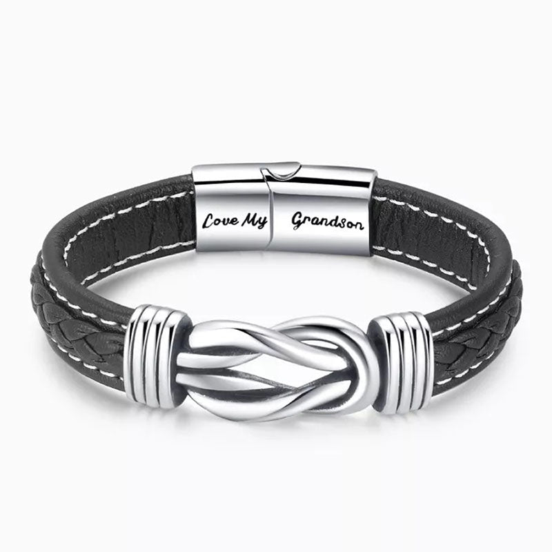 "Grandmother and Grandson Forever Linked Together" Braided Leather Bracelet - Love My Grandson-Jolura