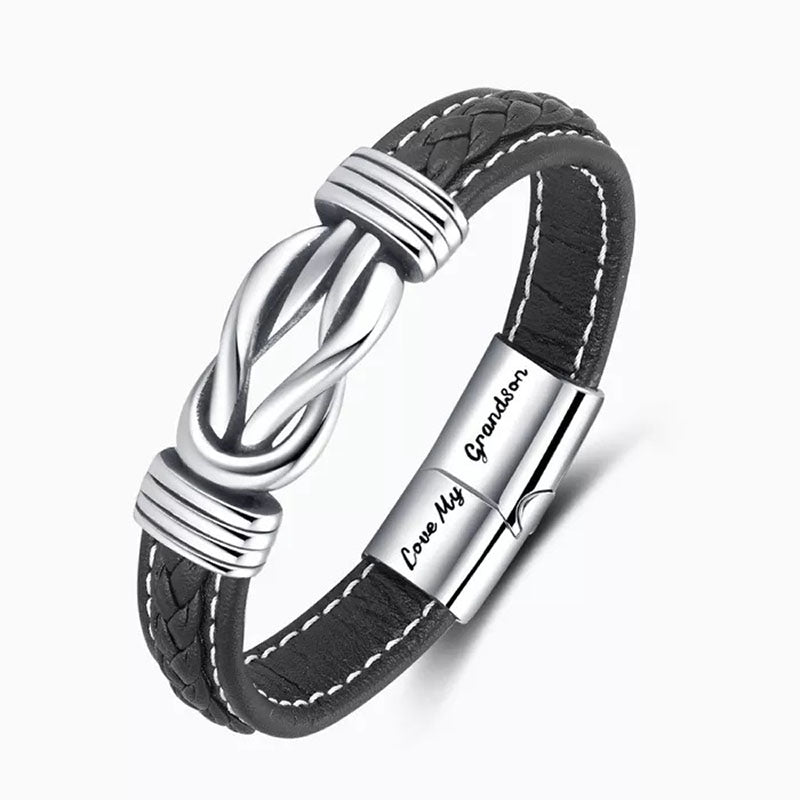 "Grandmother and Grandson Forever Linked Together" Braided Leather Bracelet - Love My Grandson-Jolura