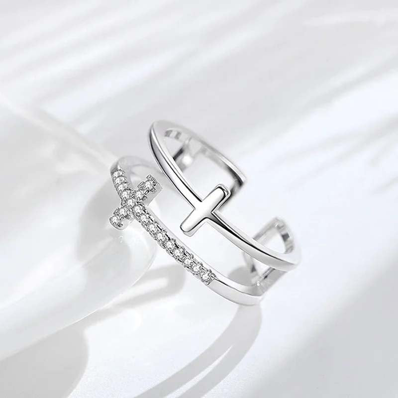 To My Daughter "Pray Through It" Twin Band Cross Ring-Jolura