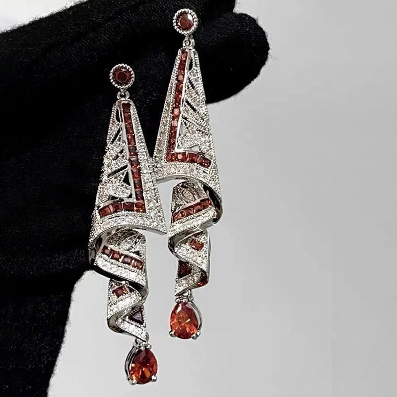 Vintage Gemstone Art Earrings - 925 Silver-Jolura