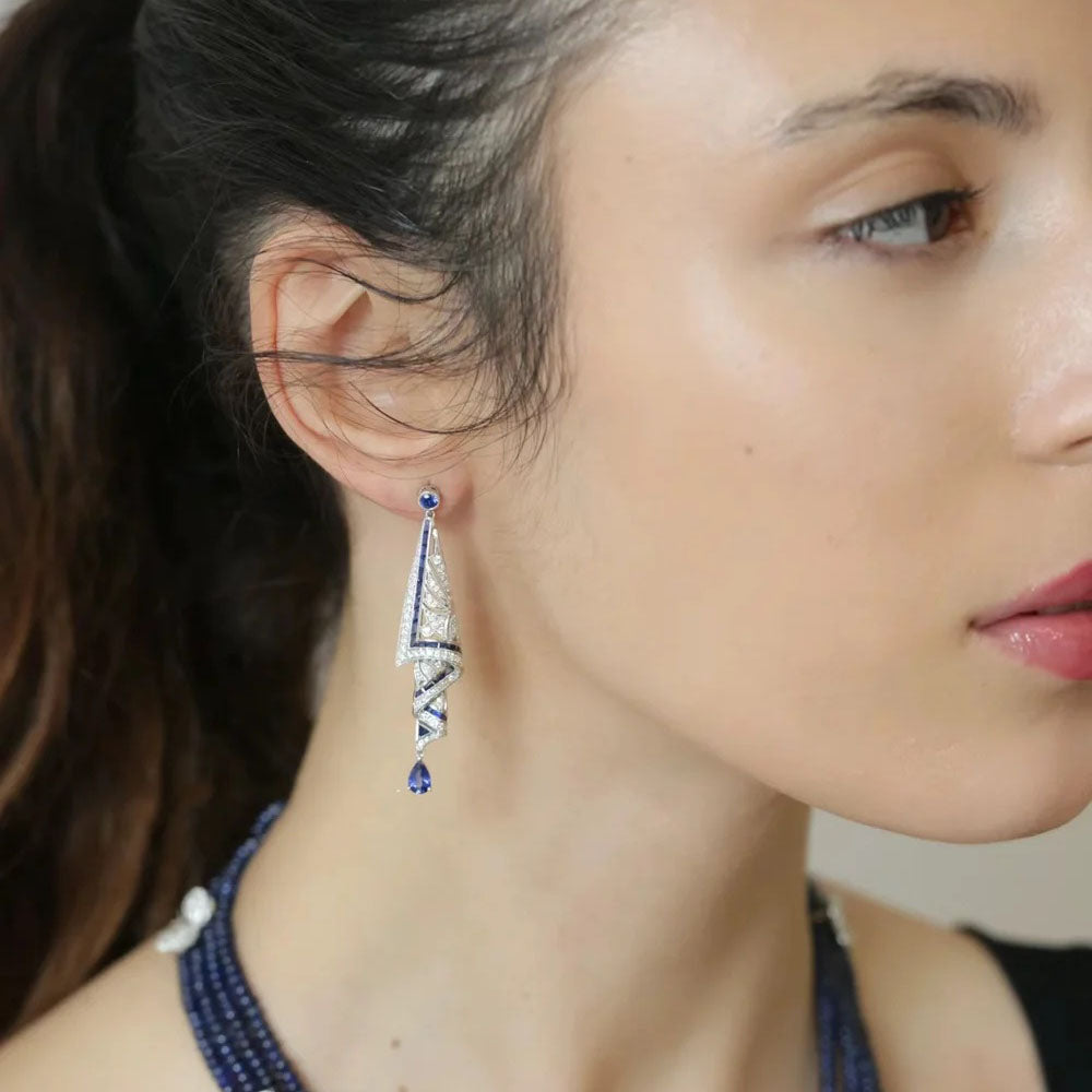 Vintage Gemstone Art Earrings - 925 Silver-Jolura