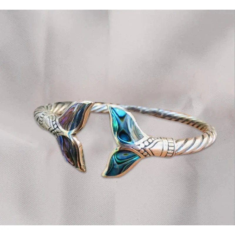 Abalone Shell and Silver Mermaid Tail SS Bangle Bracelet-Jolura