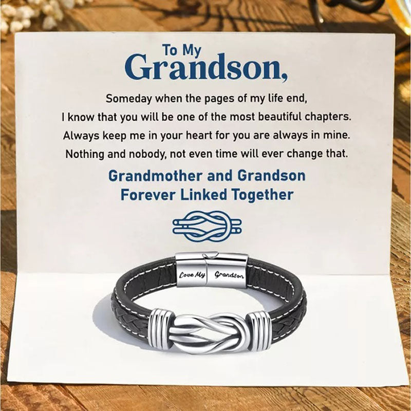 "Grandmother and Grandson Forever Linked Together" Braided Leather Bracelet - Love My Grandson-Jolura