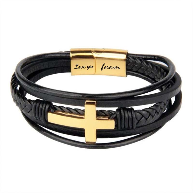 To My Son Pray Through It Leather Cross Bracelet - Card030-Jolura