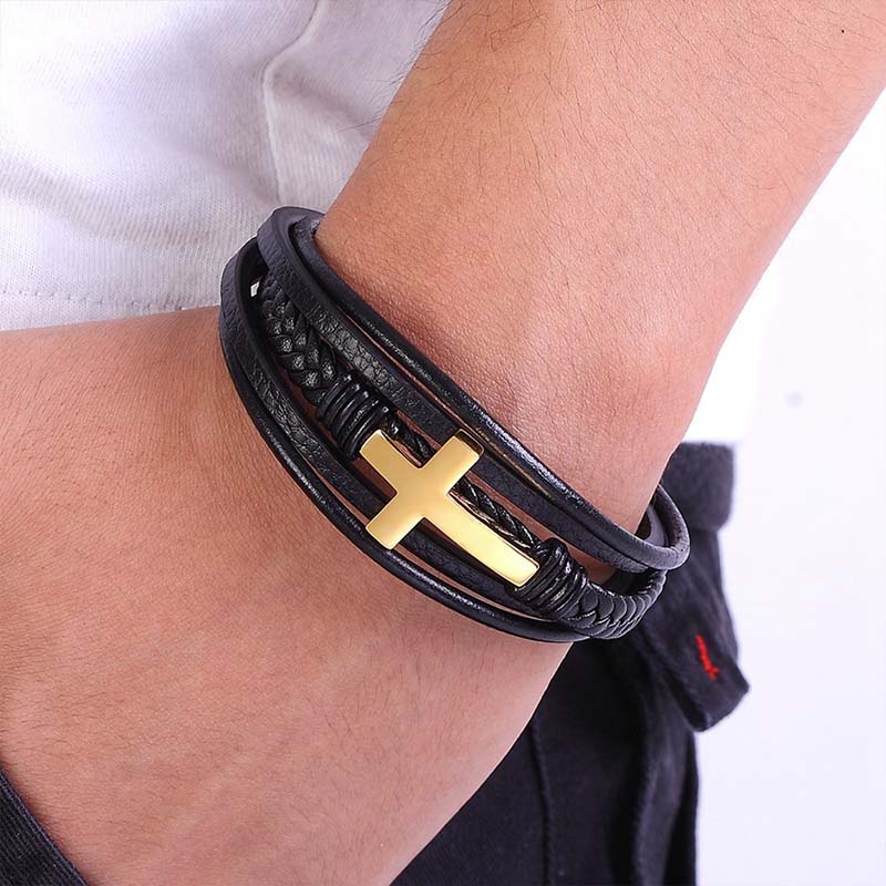 To My Son Pray Through It Leather Cross Bracelet - Card050-Jolura