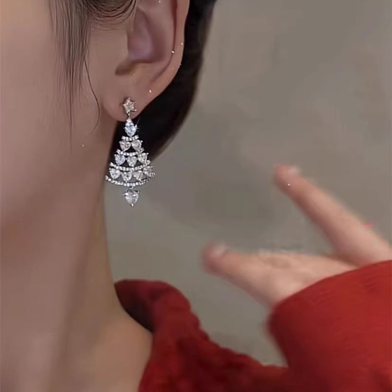 Christmas Tree Earrings - 925 Silver Pin Earrings-Jolura