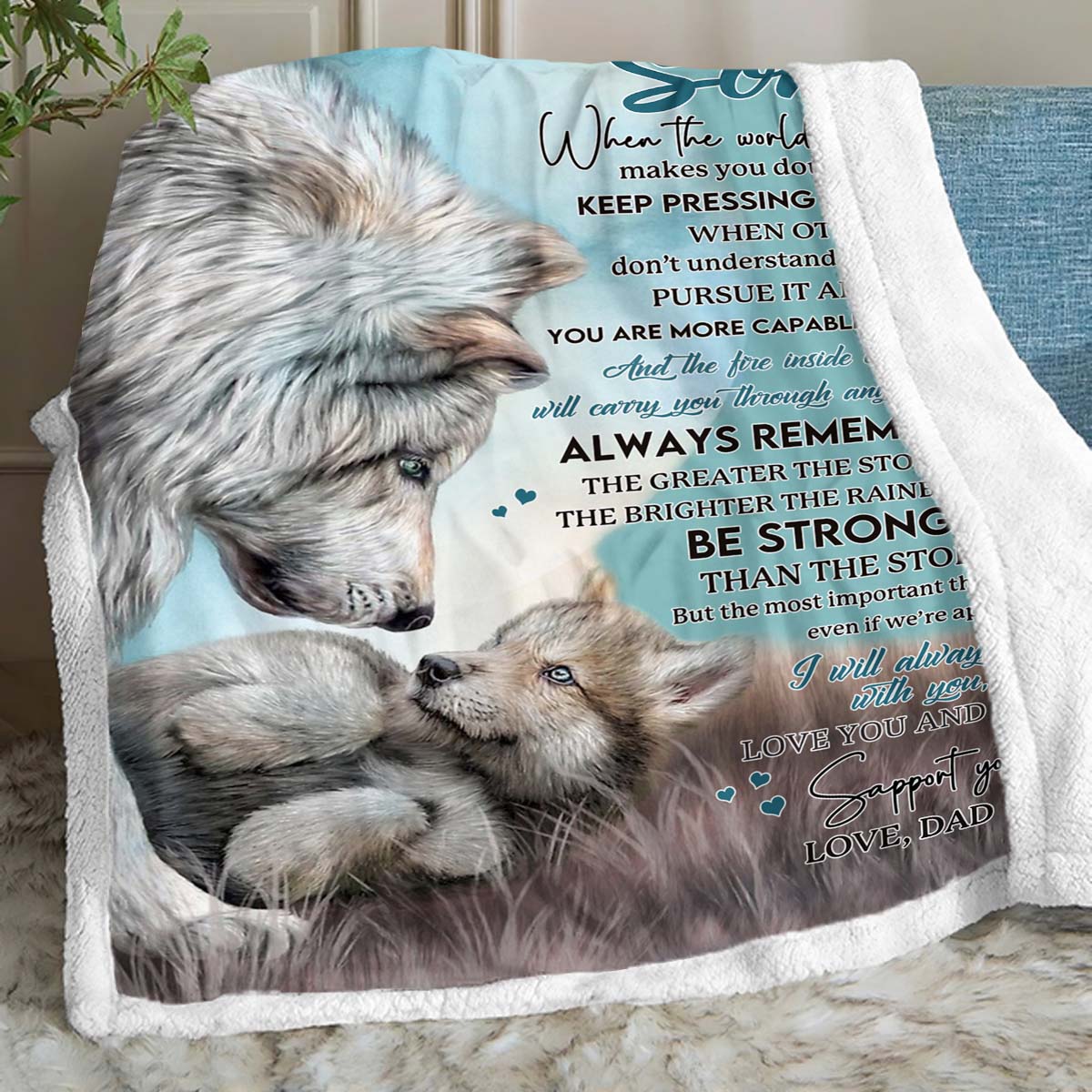 To My Son - From Dad - Wolf A246 - Premium Blanket-Jolura
