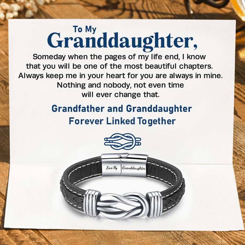 "Grandfather and Granddaughter Forever Linked Together" Braided Leather Bracelet - Love My Granddaughter-Jolura
